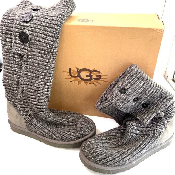 UGG Australia Classic Cardy Knit Boots Grey Sz 10 - Picture 1 of 10